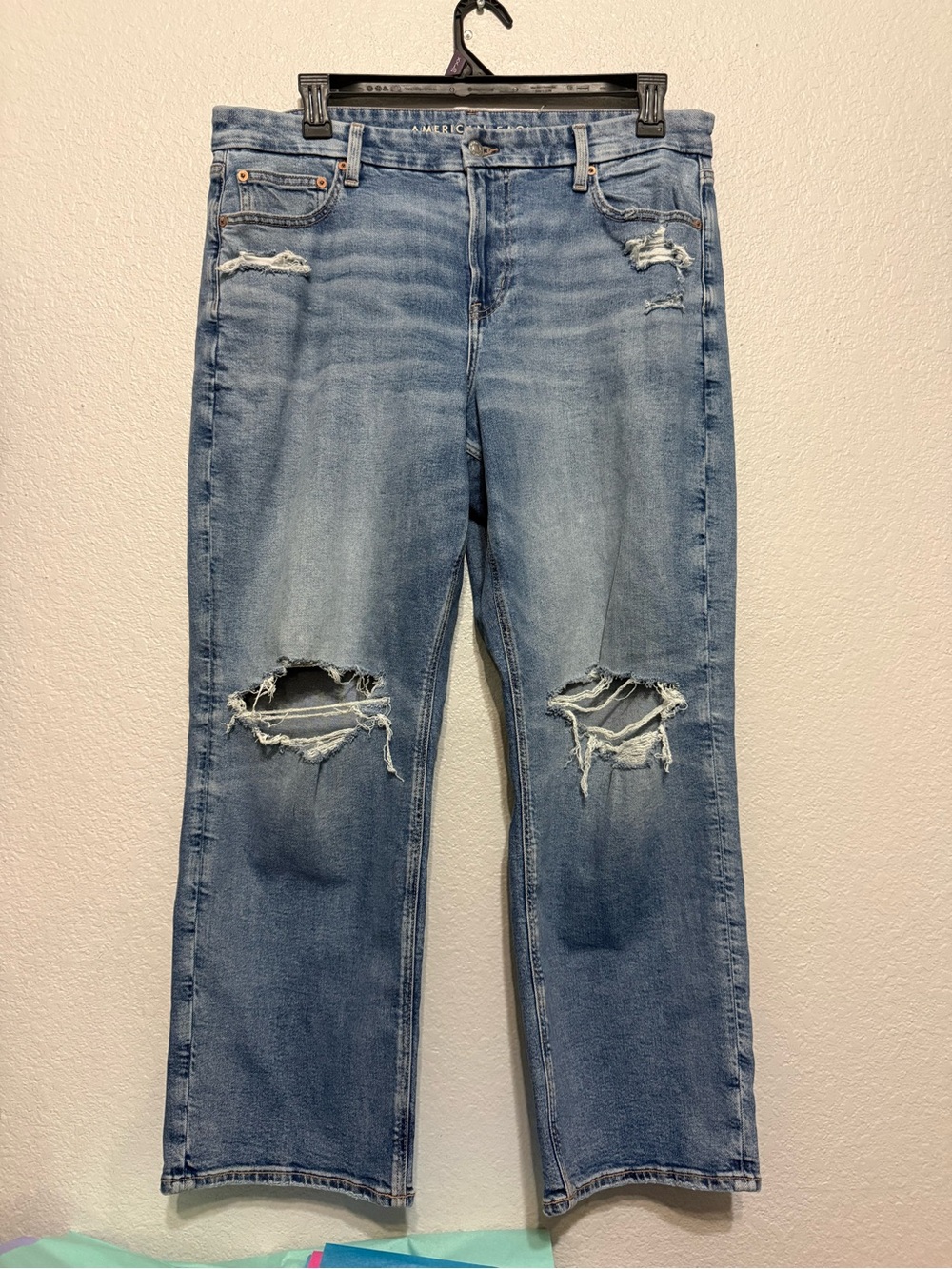 NWT American Eagle Curvy Straight  Light Wash Stretch Denim Jeans size 16 short